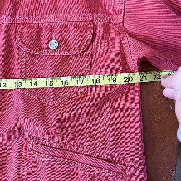 Free People Dropped Shoulder‎ Oversize Boxy Pink Red Trucker Jean Jacket Medium - Picture 8 of 9